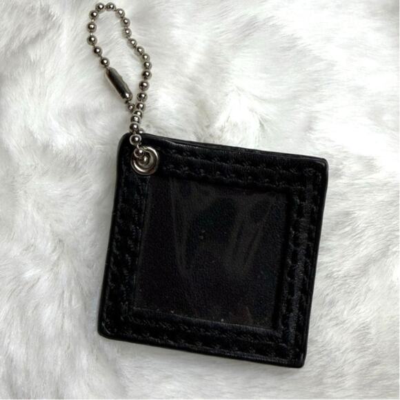 y2k COACH Vintage Black Leather Photo Picture Frame Fob Bag Charm - Picture 1 of 2
